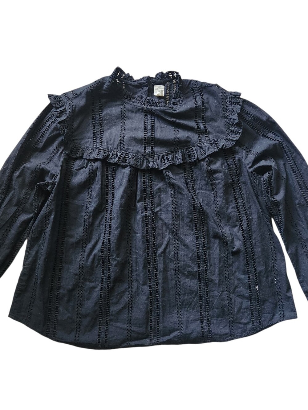 GAP Black Eyelet Button-Back Top